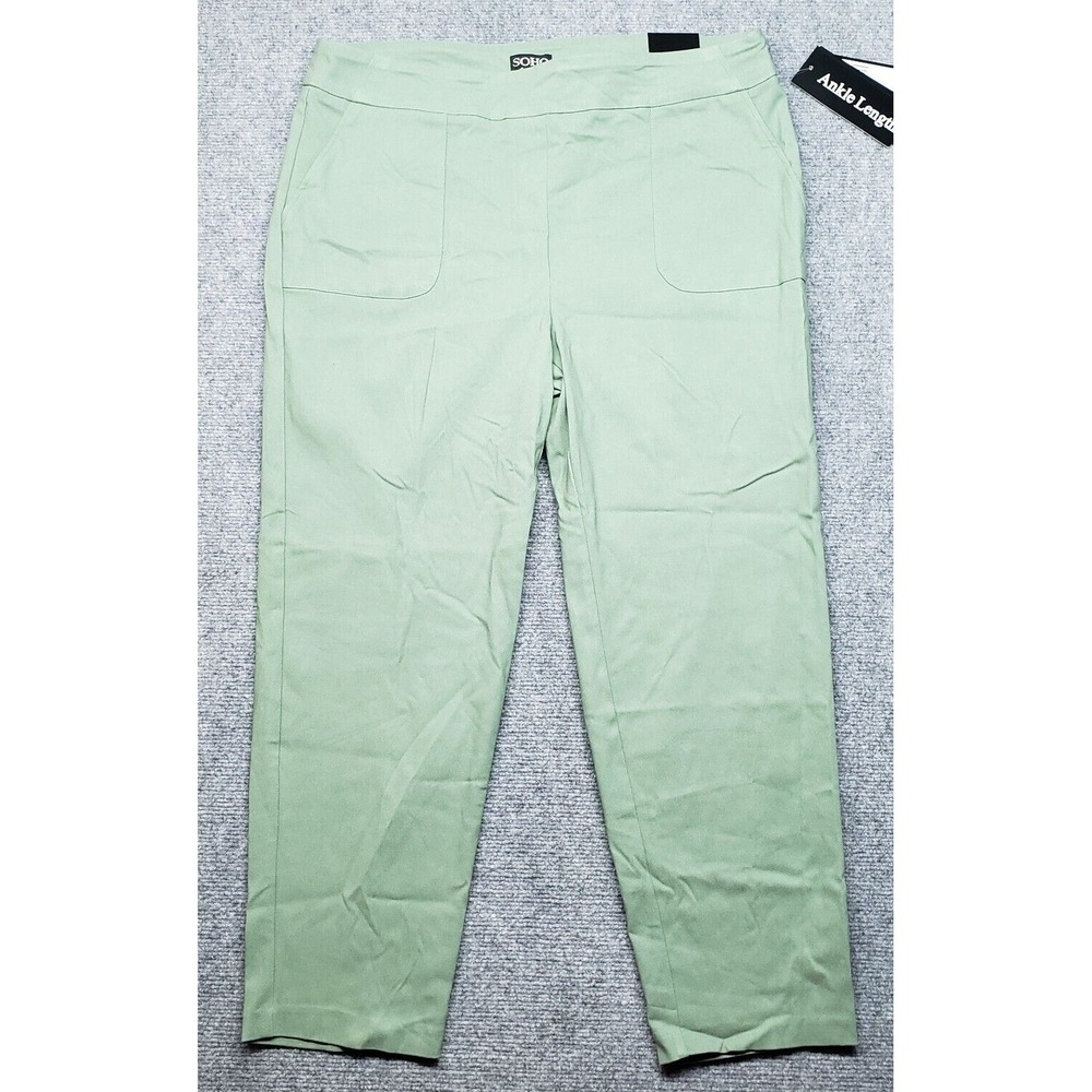 Soho Apparel Ankle Pants Womens XL Green Pull On Ultra Stretch Mid Rise New
